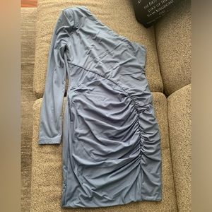 One shoulder long sleeve bodycon blue dress size small